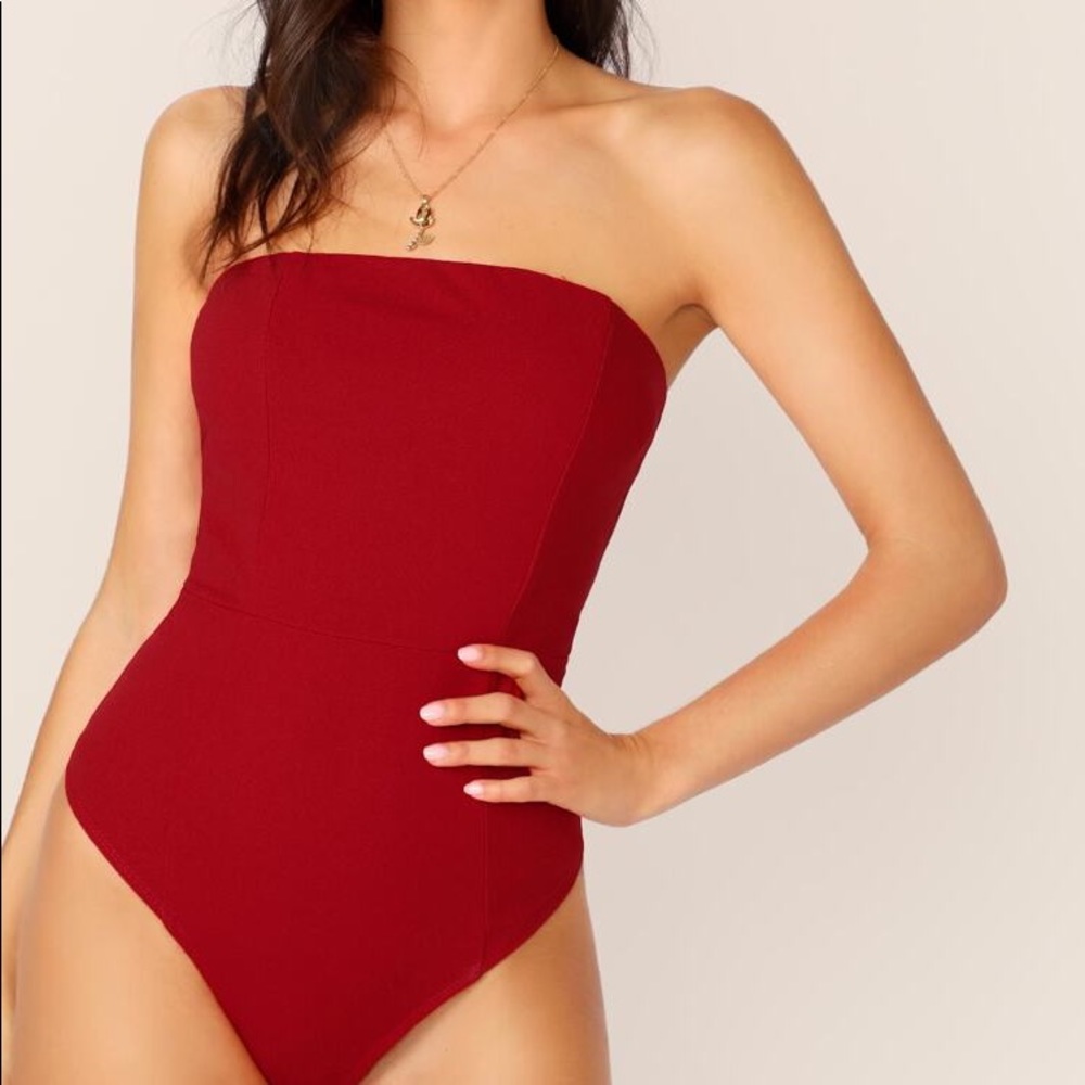 SHEIN red solid tube bodysuit